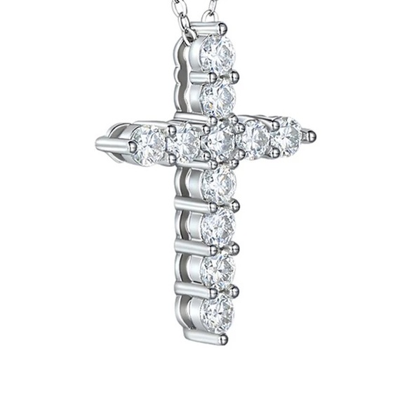 Silver Cross Neck Pendant Round Cut Crystal Religion Pendant on Chain - Picture 1 of 16